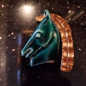 Vintage Elzac Rare Copper and Porcelain Brooch 40s